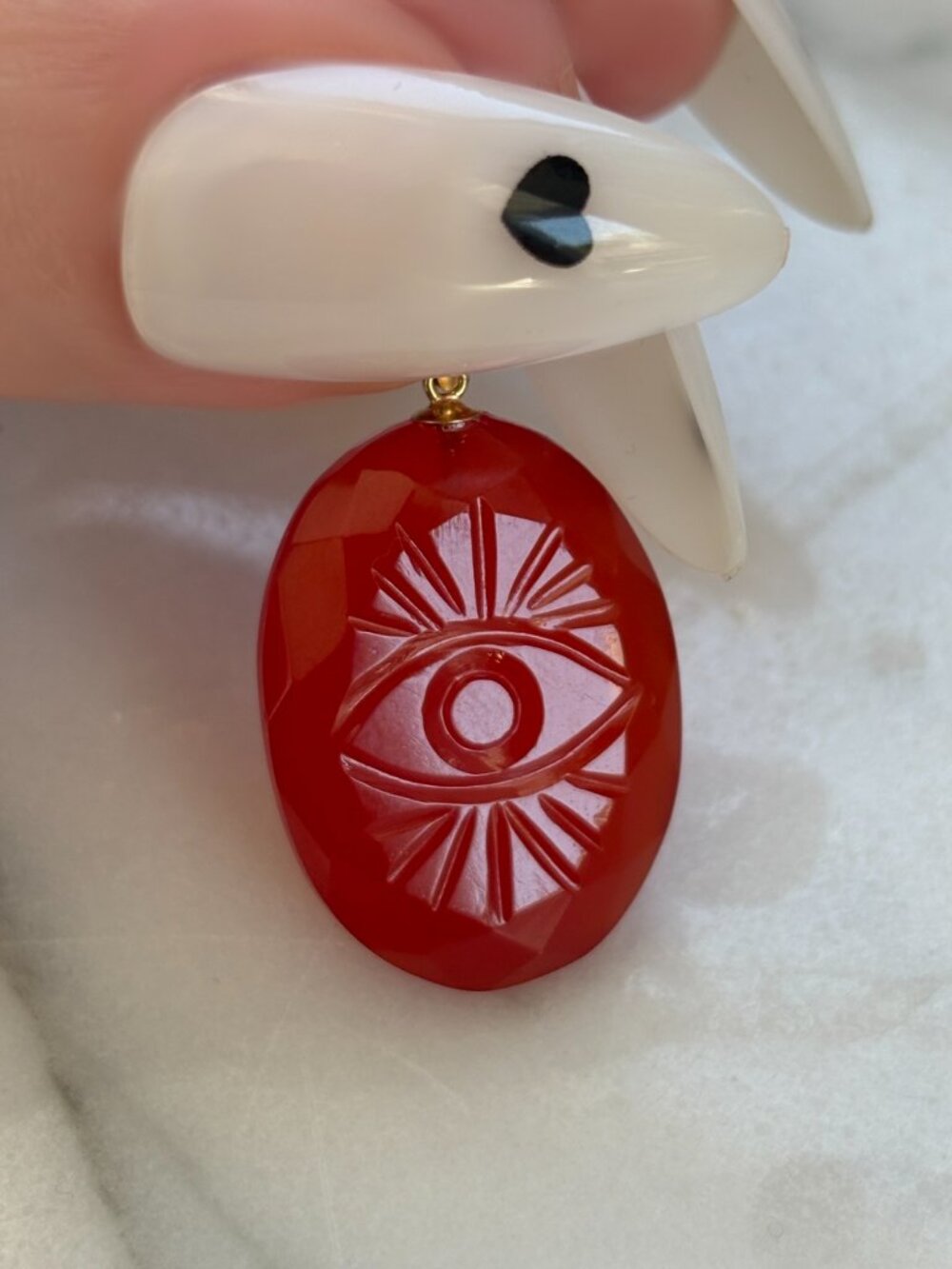 Solid 14K Gold Evil Eye Natural Carnelian Gemstone Pendant Boho Protection Charm